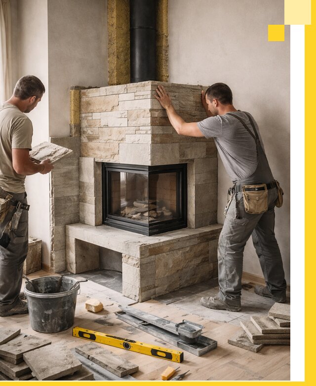 Угловые камины под ключ проект, монтаж и отделка в Назрани