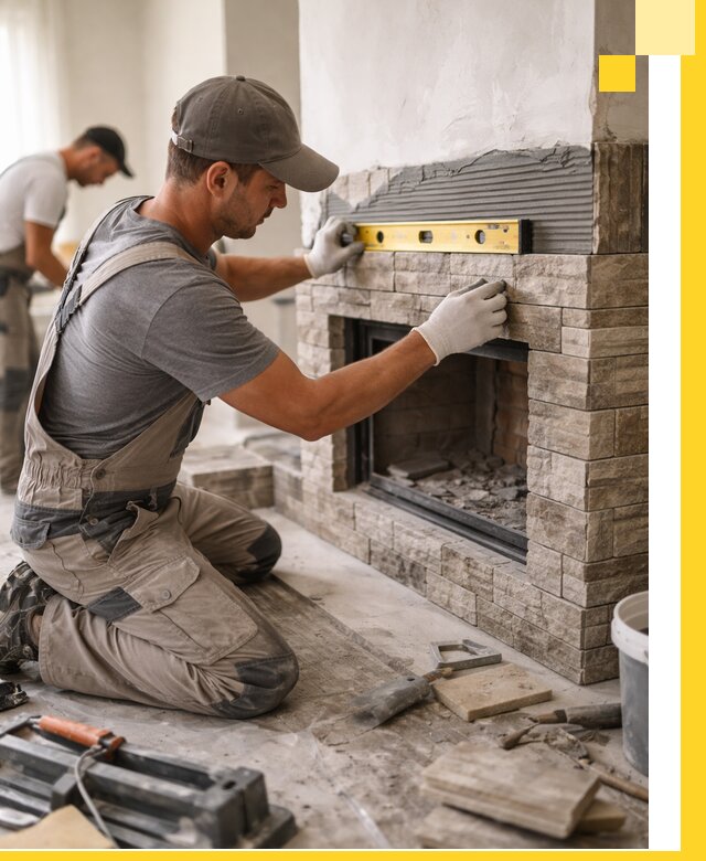 Облицовка каминов в Назрани, монтаж и отделка натуральным камнем