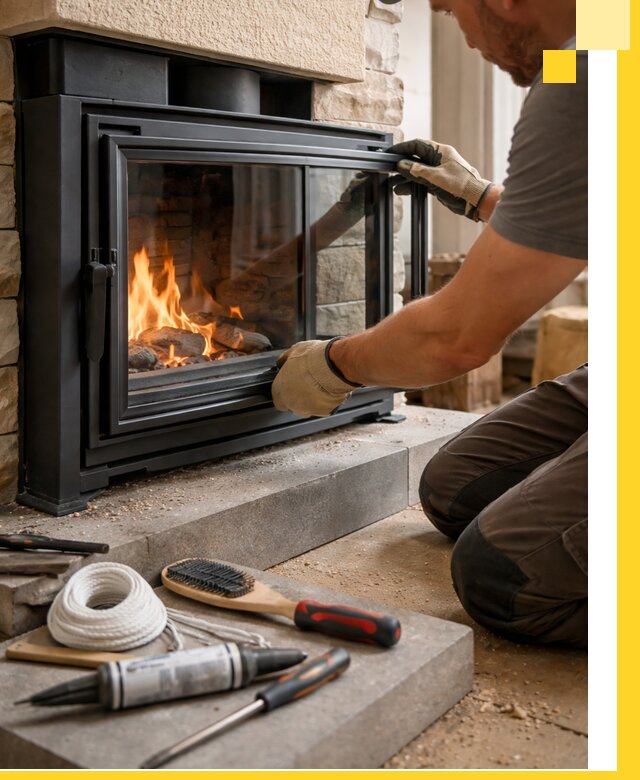 Производство, монтаж и доставка каминов со стеклом в Назрани