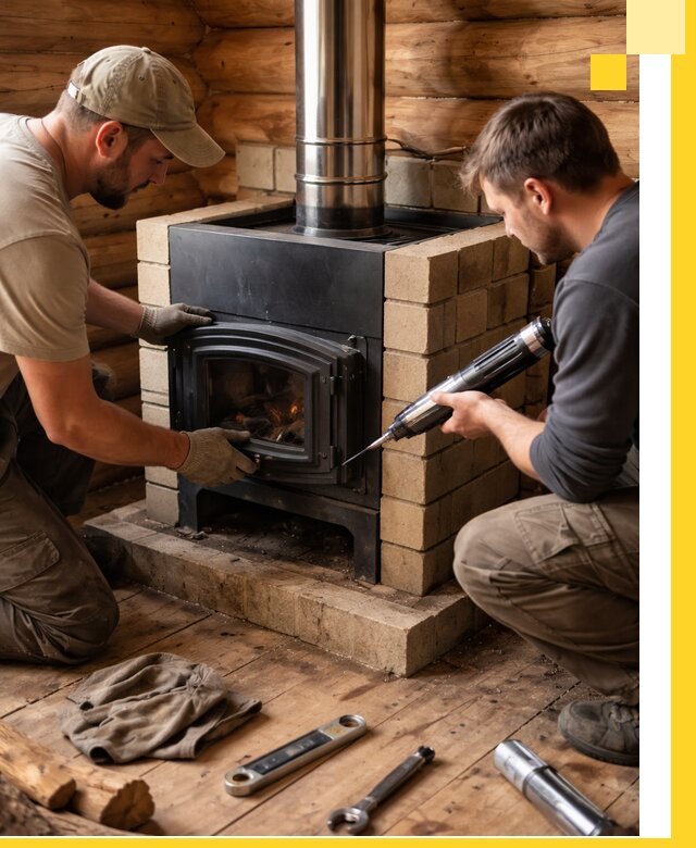 Монтаж и установка печи в бане под ключ с гарантией в Назрани