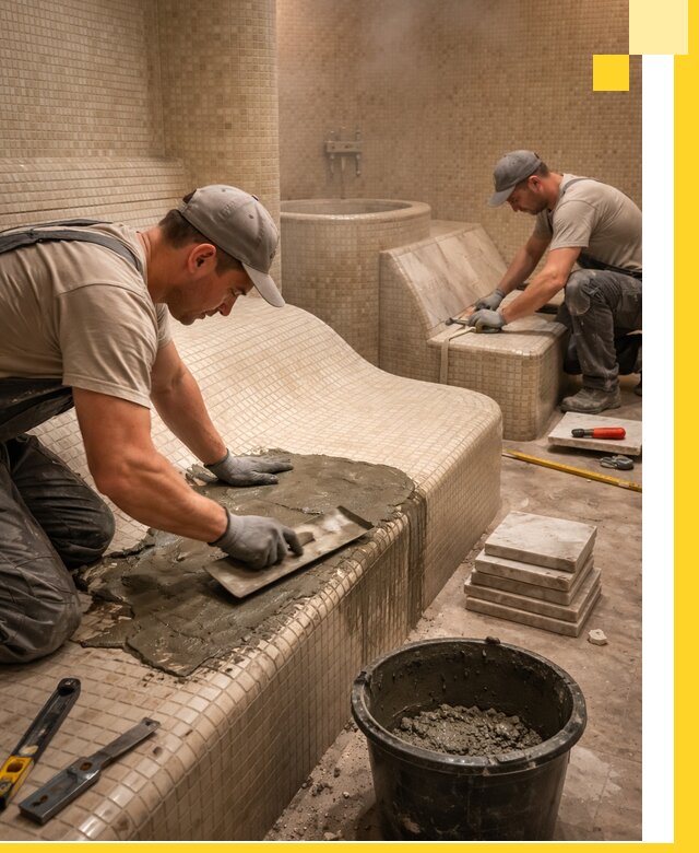 Лежаки для хамама под ключ в Назрани, проект и монтаж